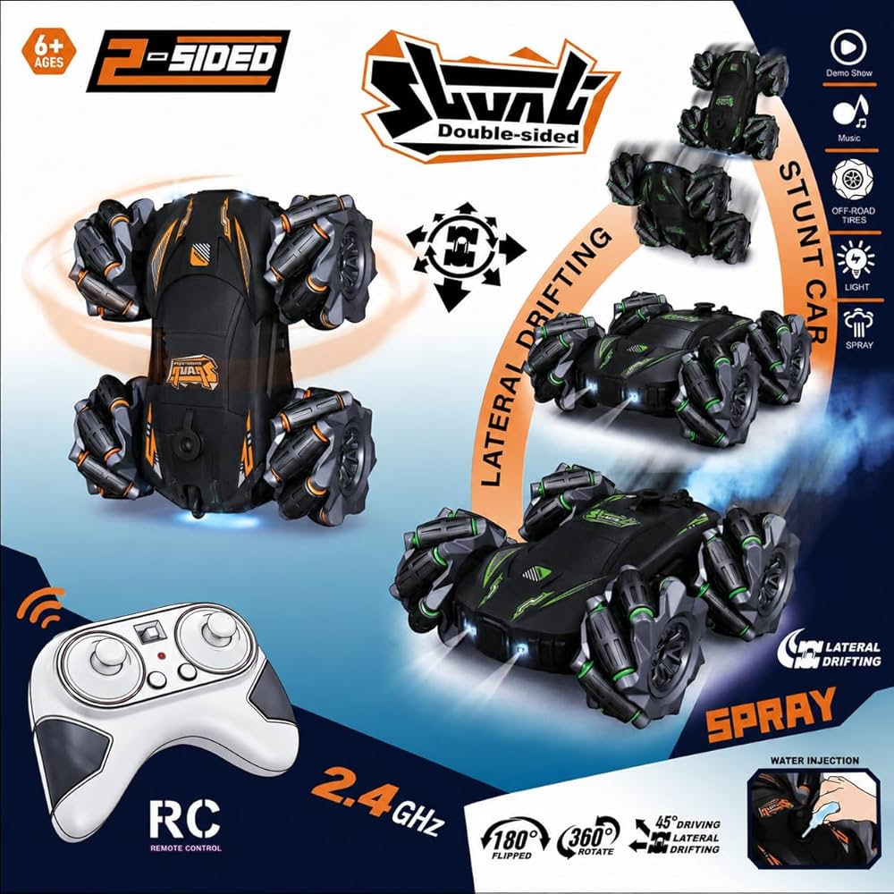 Double-Sided RC Car with 2.4GHz Remote Control, 360° Rotating 4x4 RC Stunt Drift Car
