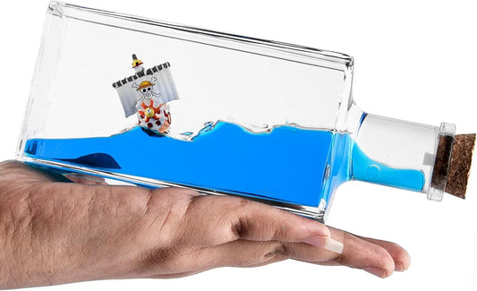 Unsinkable Pirate Ship In A Bottle, Liquid Wave Ship Model Showpiece For Car Dashboard Decor (One Piece Thousand Sunny Bottle)
