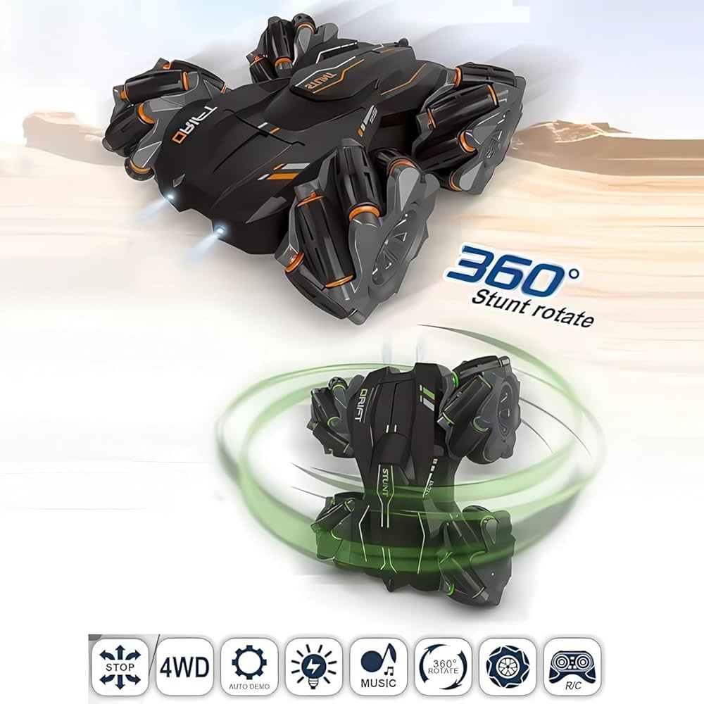 Double-Sided RC Car with 2.4GHz Remote Control, 360° Rotating 4x4 RC Stunt Drift Car