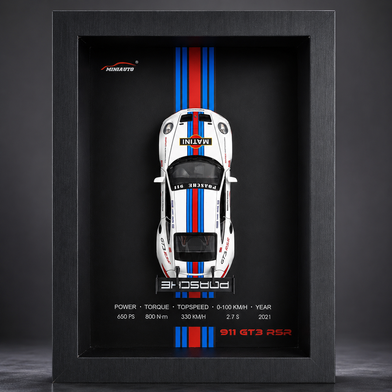 Porsche 911 GTR 3D Car Frame Wall Art Wooden Frame With Removable Die-Cast Cars, Lights, Pull-Back Action And Opening Doors Collection For Girls & Boys