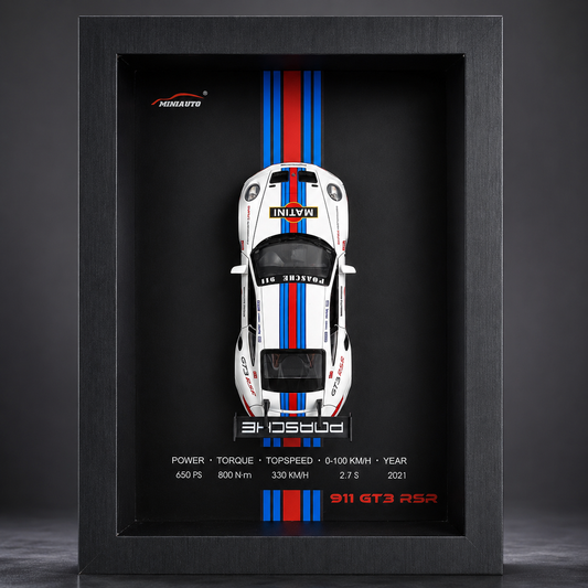 Porsche 911 GTR 3D Car Frame Wall Art Wooden Frame With Removable Die-Cast Cars, Lights, Pull-Back Action And Opening Doors Collection For Girls & Boys