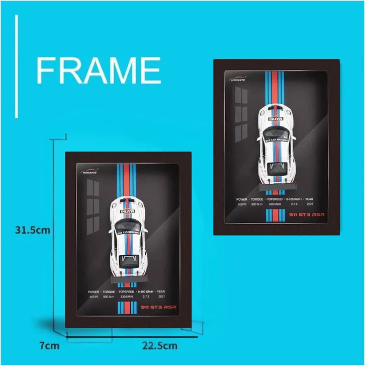Porsche 911 GTR 3D Car Frame Wall Art Wooden Frame With Removable Die-Cast Cars, Lights, Pull-Back Action And Opening Doors Collection For Girls & Boys