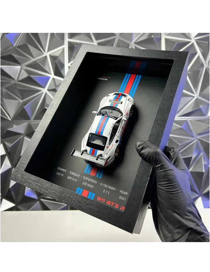 Porsche 911 GTR 3D Car Frame Wall Art Wooden Frame With Removable Die-Cast Cars, Lights, Pull-Back Action And Opening Doors Collection For Girls & Boys